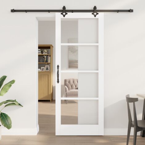 vidaXL  Sliding Door  White 83 x 211 cm Solid Pine Wood and Glass (1/5)
