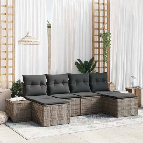 vidaXL Garden Sofa Set with Cushion 6 pcs Grey Poly Rattan (1/5)
