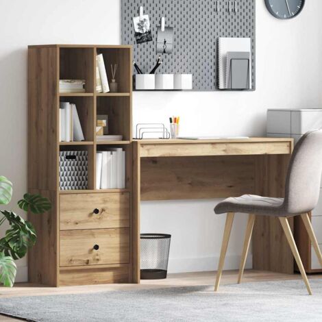 Vidaxl – Bureau droit avec rangement 2 pcs – Bois d'ingénierie chêne artisanal – Dimensions 100 x 40 x 76 cm – Avec tiroir et 6 étagères (1/5)