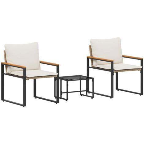 vidaXL Furniture Sets with Cushion 3 pcs Beige and Cream White Rattan (1/5)