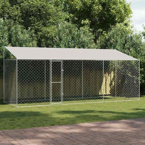 vidaXL  Dog Cage with Roof  Silver 600 x 200 x 256 cm Steel and PE