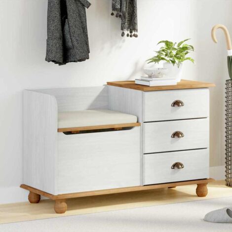 Vidaxl – Banc de rangement pour l'entrée 100 x 39 x 62 cm – Bois massif en pin – 3 tiroirs – Blanc – Assemblage requis
