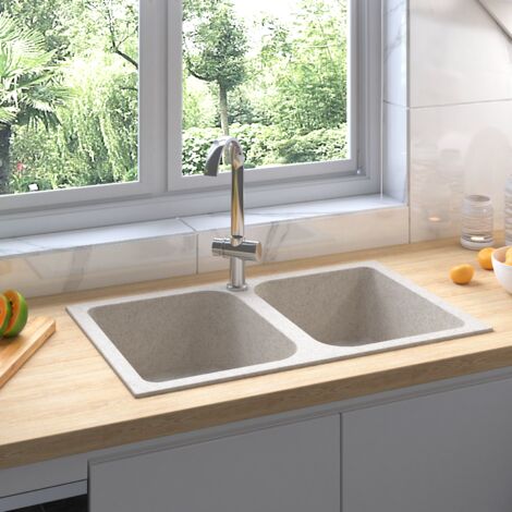 Évier de cuisine beige  760x480x184 mm granit vidaXL