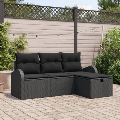 vidaXL  Garden Sofa Set  with Cushion 4 pcs Black Poly Rattan (1/5)