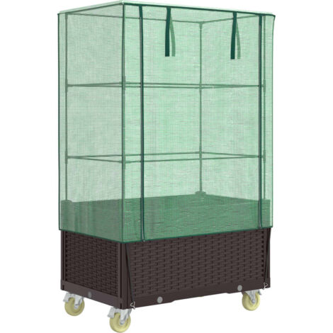 Jardinière surélevée avec housse et roues aspect rotin vidaXL