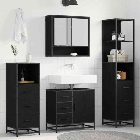 vidaXL Bathroom Furniture Set 4 pcs Black Oak Engineered Wood (1/5)