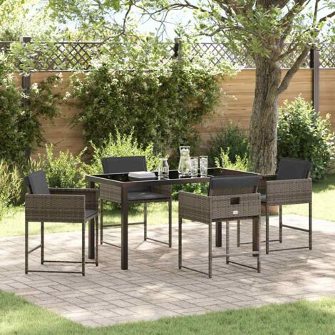 vidaXL Garden Dining Set with Cushion 5 pcs Grey Poly Rattan (1/5)