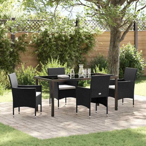 vidaXL  Garden Dining Set  with Cushion 5 pcs Black Poly Rattan (1/5)