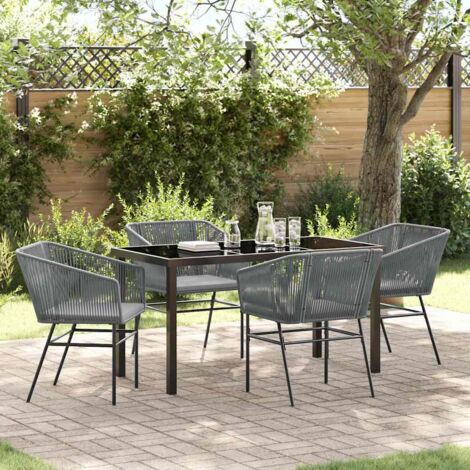 vidaXL Garden Dining Set with Cushion 5 pcs Grey Powder-Coated Steel