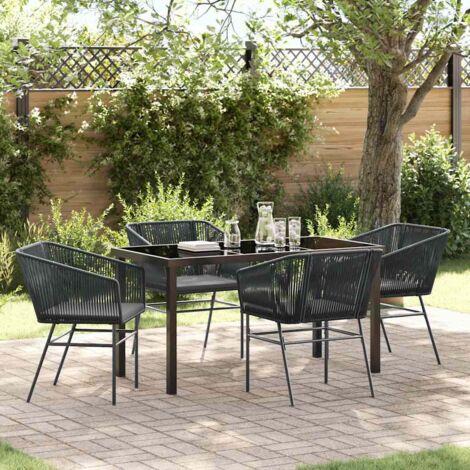 vidaXL  Garden Dining Set  with Cushion 5 pcs Black Powder-Coated Steel
