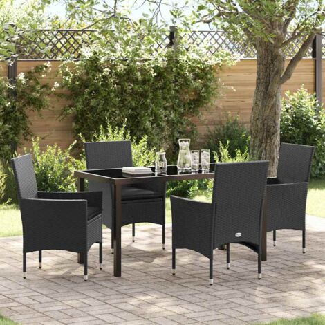 vidaXL  Garden Dining Set  with Cushion 5 pcs Black Poly Rattan (1/5)