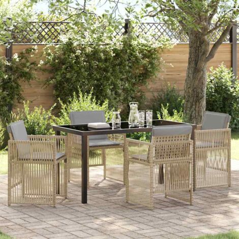 vidaXL Garden Dining Set 5 pcs Beige Powder-Coated Steel (1/5)