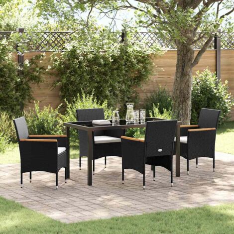 vidaXL Garden Dining Set with Cushion 5 pcs Black Poly Rattan (1/5)