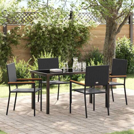 vidaXL Garden Dining Set with Cushion 5 pcs Black Poly Rattan (1/5)