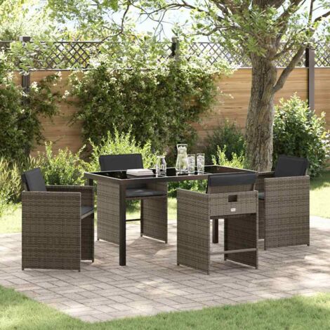 vidaXL Garden Dining Set with Cushion 5 pcs Grey Poly Rattan (1/5)