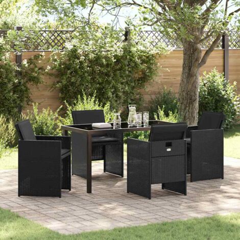 vidaXL  Garden Dining Set  with Cushion 5 pcs Black Poly Rattan (1/5)