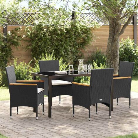 vidaXL  Garden Dining Set  with Cushion 5 pcs Black Poly Rattan (1/5)