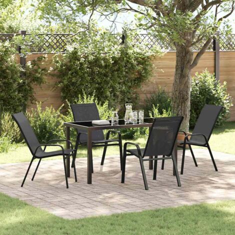 vidaXL Garden Dining Set 5 pcs Black Powder-coated Steel (1/5)