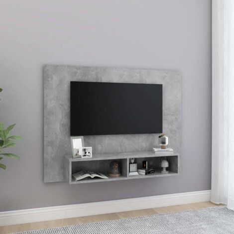 Vidaxl – Meuble TV mural gris béton 120x23,5x90 cm – Bois d'ingénierie durable – Compartiments ouverts pour rangement pratique