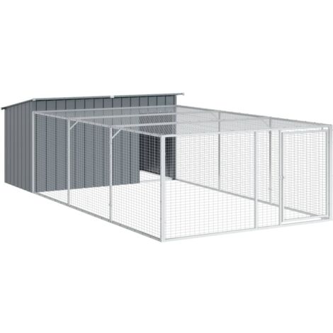 Vidaxl – Niche pour chien avec cour en acier galvanisé 197x396x110 cm – Design en maille pour ventilation – Toit étanche contre intempéries