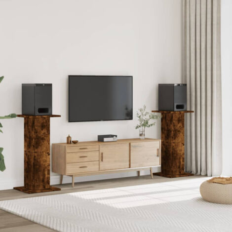 vidaXL Speaker Stands 2 pcs Smoked Oak 30x30x95 cm Engineered Wood (1/5)
