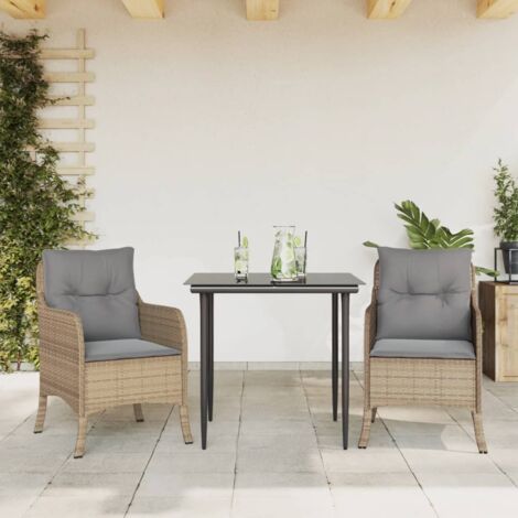 vidaXL 3 Piece Garden Dining Set with Cushions Beige Poly Rattan (1/5)