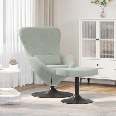 Chaise Œuf avec Pouf Gris clair 63 x 73 x 90 cm Velours vidaXL (1/5)