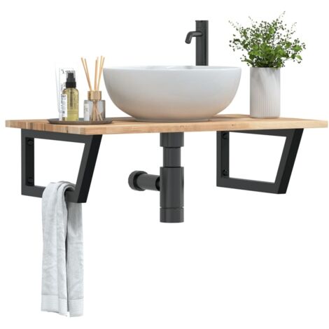 vidaXL Basin Shelf Wall Mounted Steel and Solid Wood Acacia (1/5)
