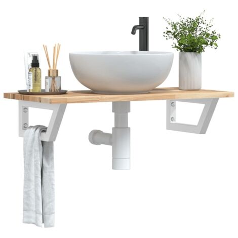 vidaXL Basin Shelf Wall Mounted Steel and Solid Wood Acacia (1/5)