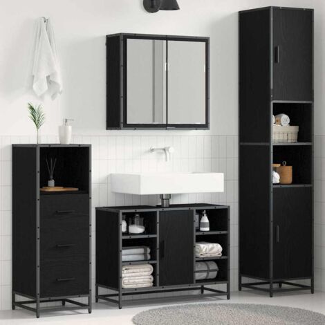 vidaXL Bathroom Furniture Set 3 pcs Black Oak Engineered Wood (1/5)