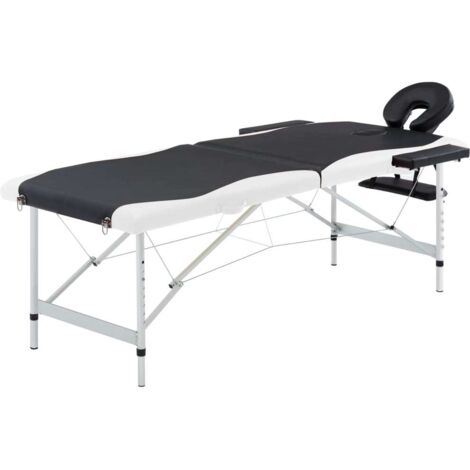 vidaXL Table de massage pliable 2 zones Aluminium Noir et blanc