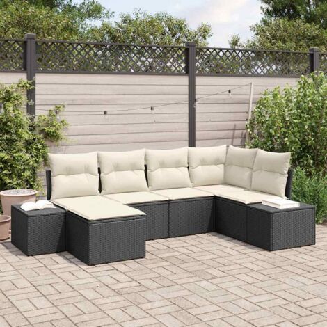 vidaXL  Garden Sofa Set  with Cushion 6 pcs Black and Cream Poly Rattan (1/5)
