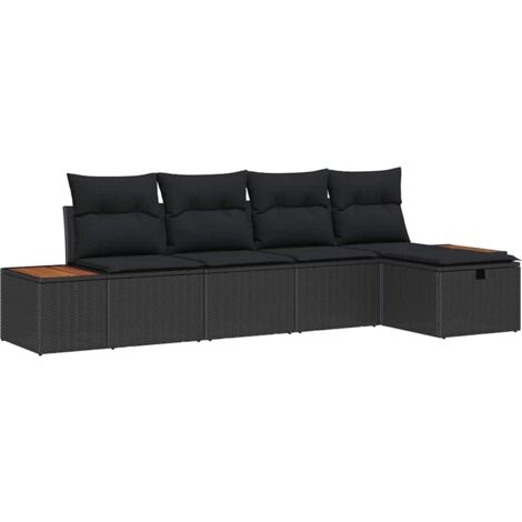 vidaXL  Garden Sofa Set  with Pillow 5 pcs Black Poly rattan (1/5)
