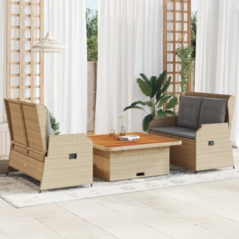 vidaXL 3 Piece Garden Lounge Set with Cushions Beige Poly Rattan (1/5)