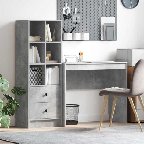 vidaXL Desk with Drawer with Shelf with Storage 2 pcs Concrete Grey