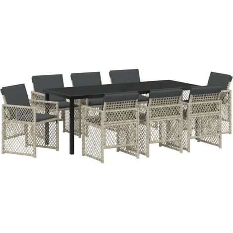 vidaXL  Garden Dining Set  9 pcs Light Grey Poly Rattan (1/5)