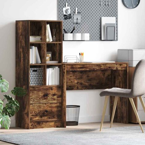 vidaXL Desk with Drawer with Shelf with Storage 2 pcs Smoked Oak