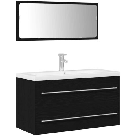 vidaXL Bathroom Sink Cabinet with Drawer Wall-mounted 3 pcs Black Oak