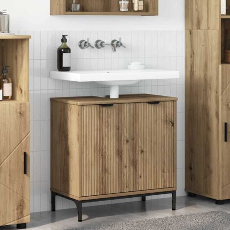 Vidaxl – Meuble sous vasque simple en bois d'ingénierie chêne artisanal – Dimensions 60.5 x 33.5 x 61 cm – 2 portes – Grand espace de stockage (1/5)