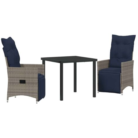 vidaXL Table and Chair Set with Cushion 3 pcs Grey PE Rattan (1/5)