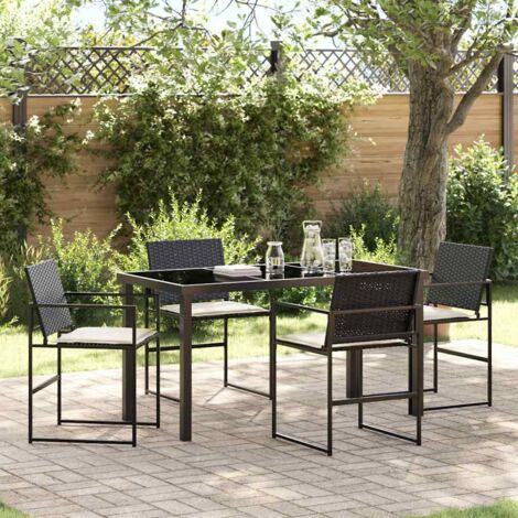 vidaXL  Garden Dining Set  5 pcs Black and Cream Poly Rattan (1/5)