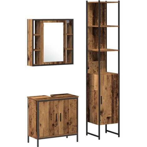vidaXL Bathroom Vanity Units with Shelf 3 pcs Brown Engineered wood (1/5)