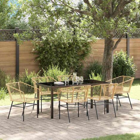 vidaXL Garden Dining Set 7 pcs Brown Poly Rattan (1/5)