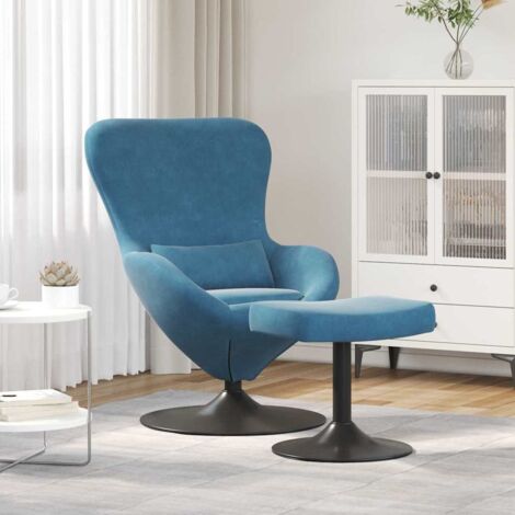 Vidaxl – Fauteuil relax chaise œuf bleu avec pouf – Revêtement velours doux – Base pivotante 360° – Dimensions 63x73x90 cm - BLEU 63 X (1/5)