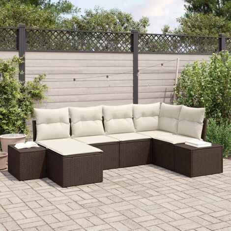 vidaXL  Garden Sofa Set  with Cushion 6 pcs Brown and Cream Poly Rattan (1/5)