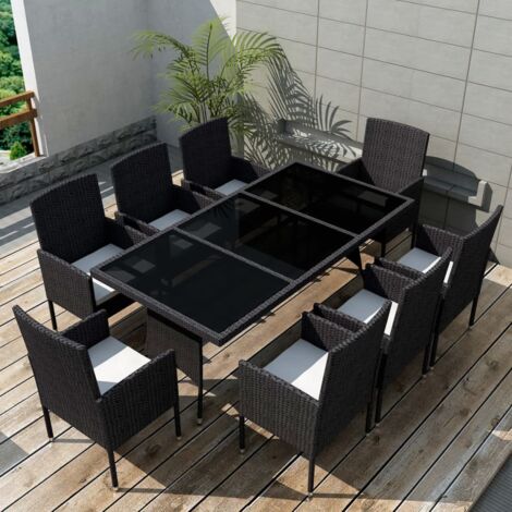 vidaXL 9 Piece Outdoor Dining Set with Cushions Poly Rattan Black (1/5)