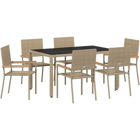 vidaXL  Garden Dining Set  7 pcs Beige Poly Rattan (1/5)