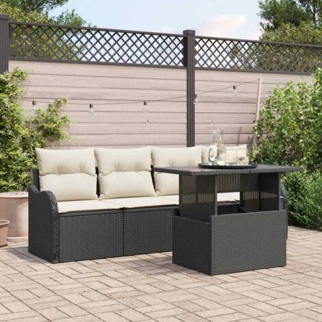 vidaXL Sofa Set with Cushion 5 pcs Black Poly Rattan (1/5)