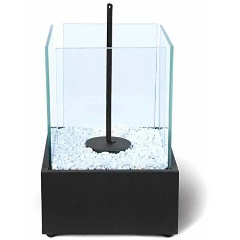 Table d'acier portable cheminée 4 panneaux en verre avec pierres