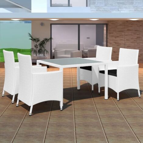 Vidaxl – Ensemble table et chaises de jardin 5 pcs – Résine tressée imperméable – Coussins épais amovibles – Table en verre trempé 90x90cm